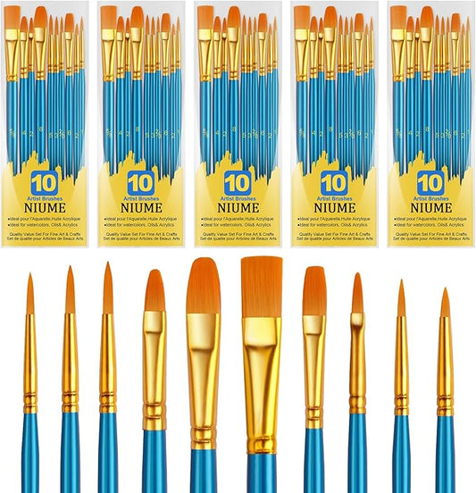 Acrylic Paint Brushes Set, 50Pcs Round Pointed Tip Artist Paintbrushes for Acrylic Painting Oil Watercolor Canvas Boards Rock Body Face Nail Art, Halloween Pumpkin Ceramic Crafts Supplies，Blue