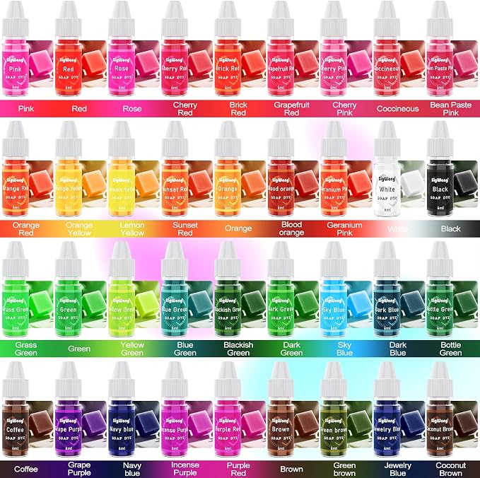 Bath Bomb Soap Dye - 36 Colors Concentrated Food Grade Skin Safe Liquid Based Colorant Vibrant Rainbow Coloring for Making DIY, Supplies Kit, Salt Crafting