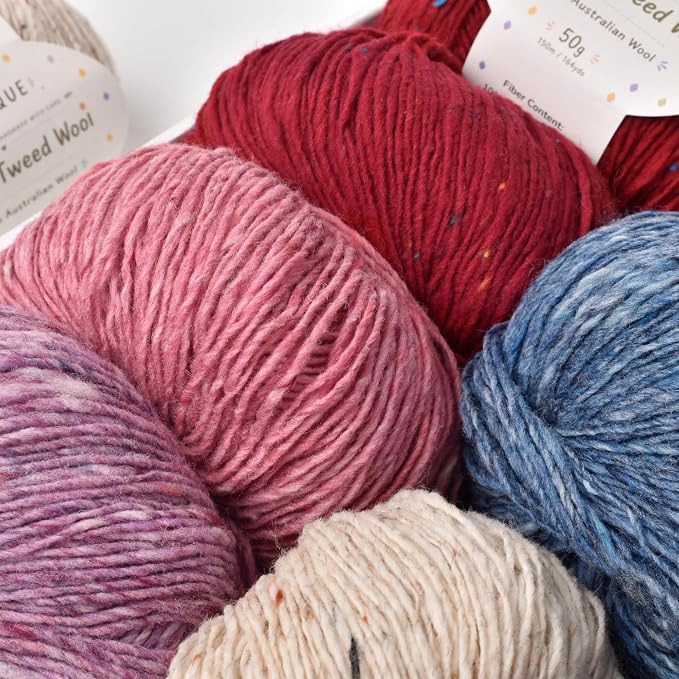 Rustic Tweed Wool Yarn, 1oo% Australian Wool, DK, 4 Skeins 200g/656yds (3115 Classic Red Fleck), Colorful Tweed Yarn | Cozy Wool Texture | Refined Everyday Knits