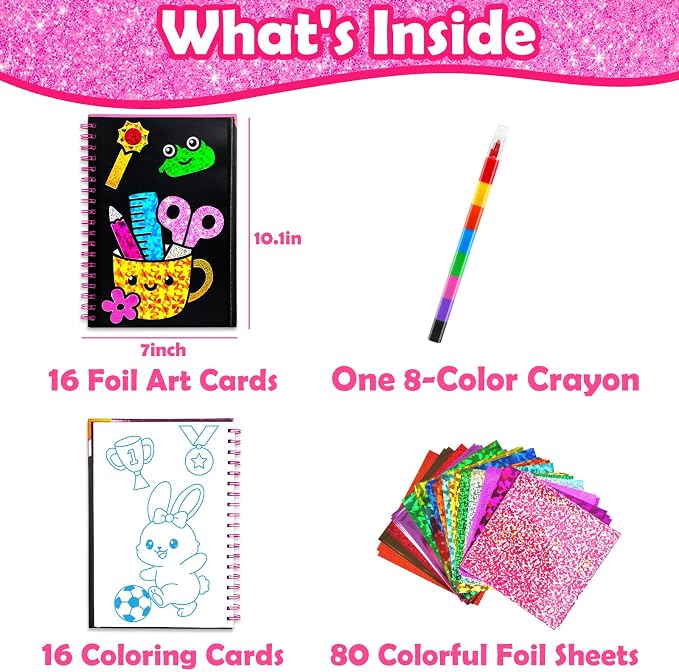 FUNNYB&G Foil Art Craft Kit for Kids, Sparkly Birthday Gift Toy for Girls | No Mess, Kids Ages 4-10 Create Sparkling Artwork, A Creative Gift for Birthdays, Holidays, Travel Activities,Screen-Free Fun