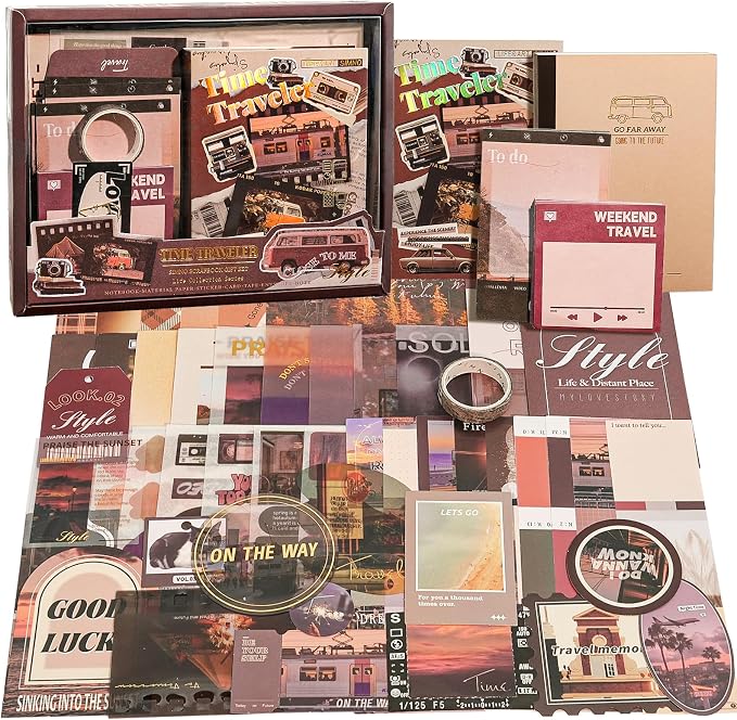 Travel Scrapbooking Supplies Kit, A6 Notebook, Vintage Junk Journaling Kit