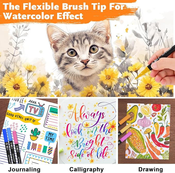 IVSUN 128 Colors Dual Tip Watercolor Markers Pens with Bag-Brush & Fine | Art Markers Set for Adult Coloring Book, Journaling, Drawing, Note Taking, Planner, Lettering, Calligraphy, Art Supplies Kit