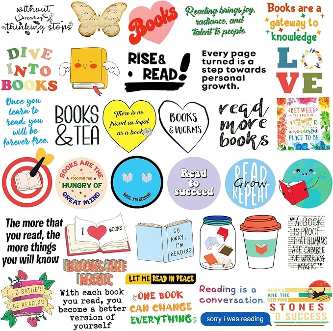 300PCS Holographic Book Stickers for Kindle Kids Teens Adults, Glitter Waterproof Bookish Sticker Pack Reading Vinyl Decals for Booktok Laptop Ebook Readers Water Bottles Journal Scrapbook