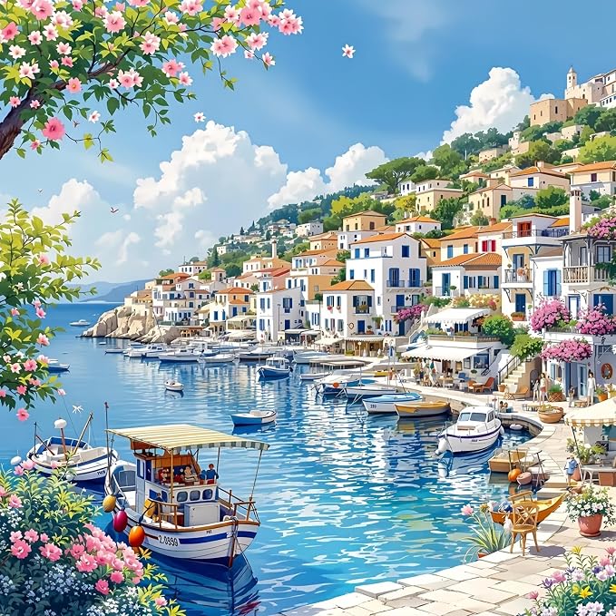 Seaside Town 5D DIY Diamond Painting Kits, Diamond Art Kits for Beginners | Full Drill Diamond Painting for Adults Gem Art Kits for Home Wall Decor13.78 x13.78 Inch
