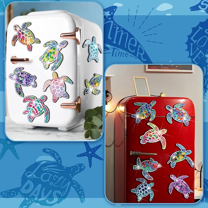 Remuuly 30 Pcs Turtle Diamond Painting Magnets Beach Diamond Art Magnet Kit | Ocean Animal Diamond Art Kits for Adults, 5D Rhinestone Refrigerator, Fridge Magnetic Sticker, Diamond Club Gifts, DIY Crafts