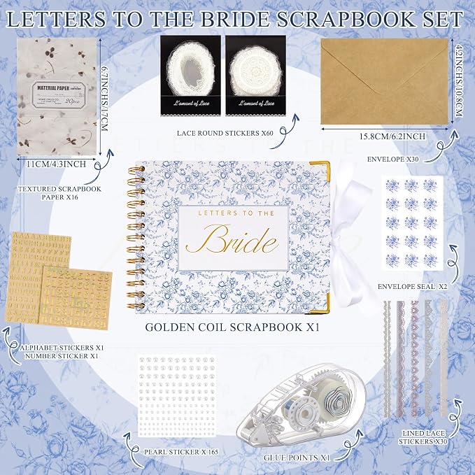 Letters to Bride Scrapbook,8.5 X 7 Inch,Floral,Blue