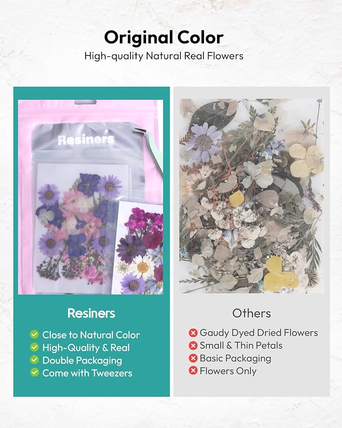 Dried Flowers, Resiners 58Pcs Pressed Flowers for Craft Purple Real Natural Dried Flowers Dry Leaves Kit for DIY Making Crafts Resin Soap Candle Scrapbook Supplies Card Making Jewelry