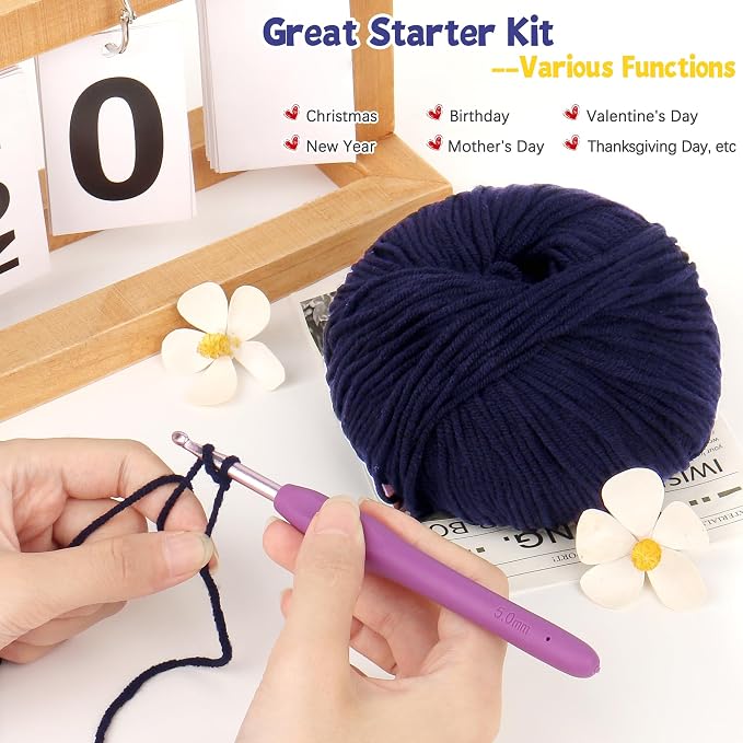 Katech Cotton Acrylic Blend Yarn for Crocheting-Crochet Yarn(Deep Blue | 55% Cotton 45% Acrylic#3 DK (Light)-Super Soft Milk Cotton Yarn-Great Crochet and Knitting Starter Kit for Colorful Craft
