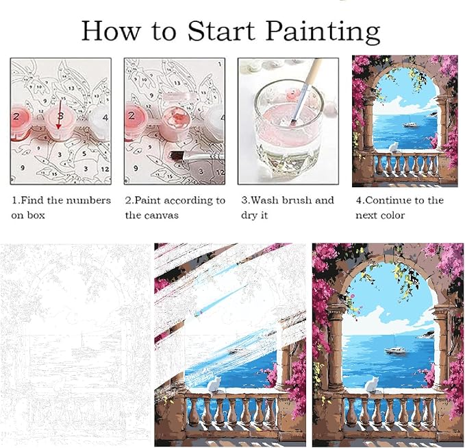 ZRIZQ Landscape Paint by Numbers Kits for Adults Beginner,Scenery,16x20 | Full set with wooden brushes,rolled canvas,rich paints.Calming activity.Beginner friendly.Just open and paint.