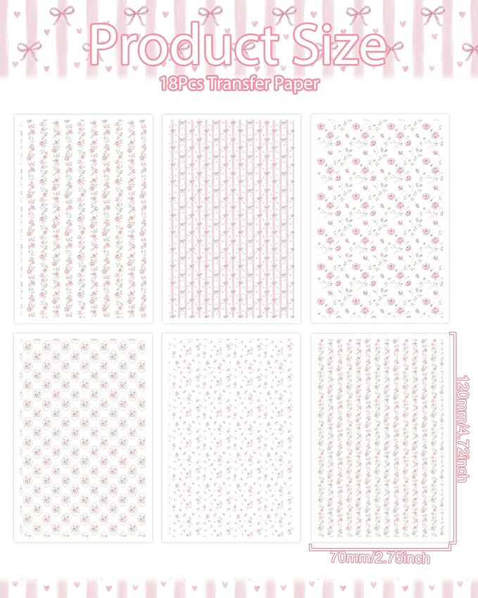 Puocaon Flower Clay Transfer Paper - Pink Rose Transfer Sheets for Polymer Clay Earrings Jewlery Floral Design