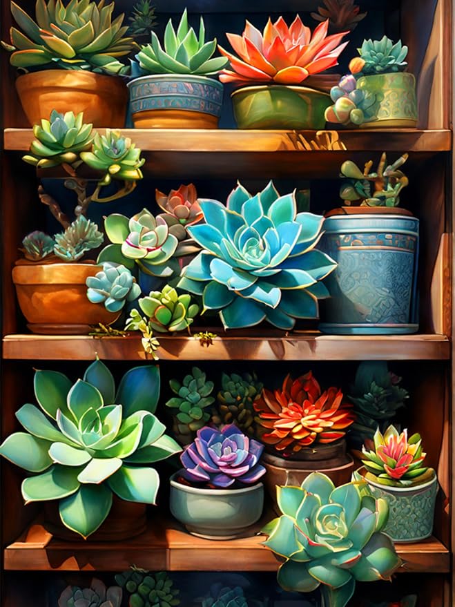 Diamond Art Kits for Adults Plant Succulents Diamond Painting Kit 12x16in | 5D Plant Diamond Art Painting Kit for Adult, DIY Full Round Drill Flowers Gem Art Diamond Dots Kits for Home Wall Decor Gift