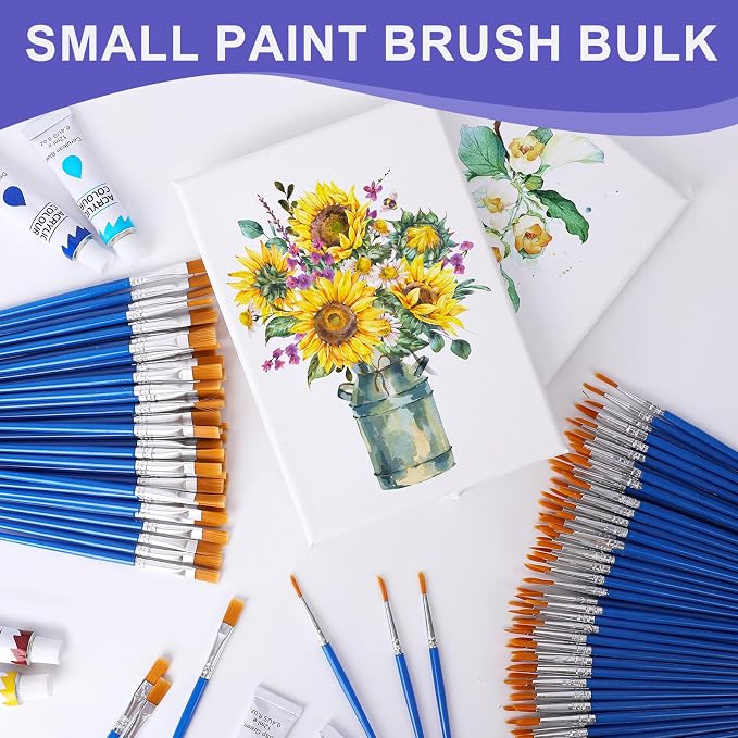 AROIC Small Paint Brushes Bulk,160 Pcs Acrylic Flat Round Pointed Brushes | Nylon Hair Oil Watercolor Painting Brushes, Professional Artist Drawing Kit for Adult Face Canvas Rock Painting Art Supplies