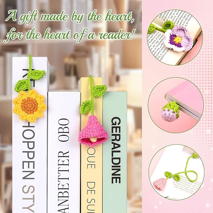 GarfxG Crochet Kit for Beginners Adults 10pcs Flower Bookmarks Knitting Kit