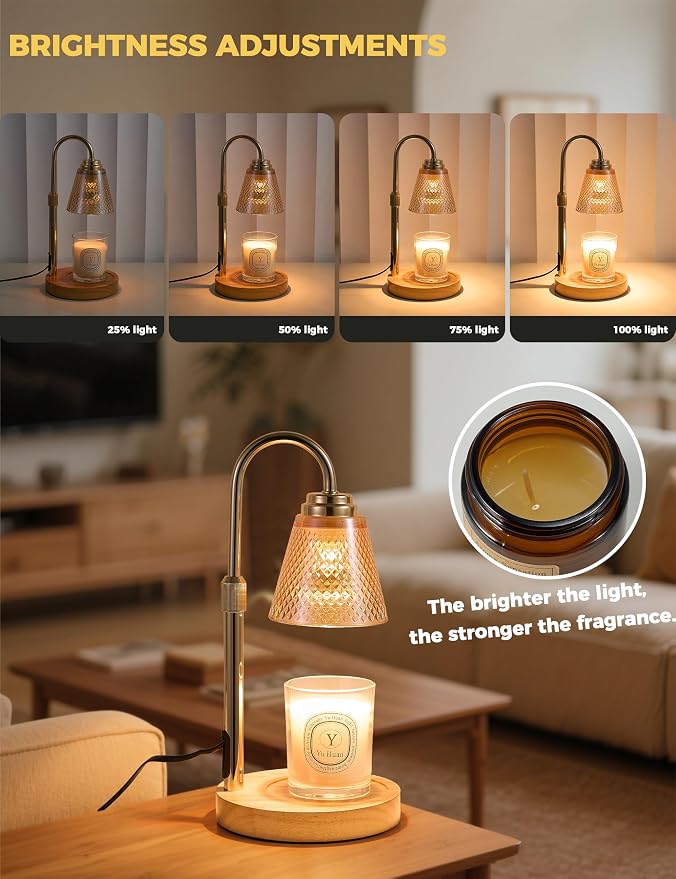 Candle Warmer Lamp with Timer Home Decor Birthday Gifts for Women Mom Her | Dimmable Candle Warmer for Jar Candles, Height Adjustable Wax Melt Warmer, Room Decor Desk Lamp, House Warming Gifts New Home