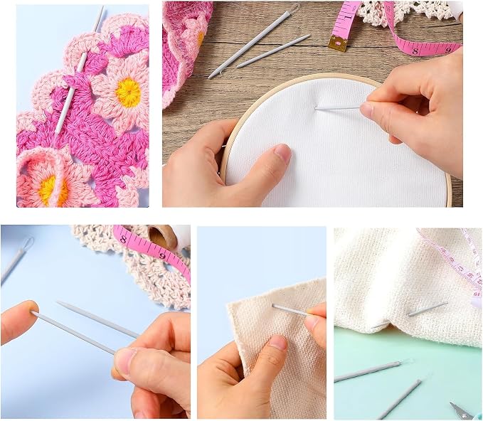 Zuoyou 6 Pcs Nylon Thread Rope Threader Yarn Thread Large Eye Wool Needle Threader Weave Knitting Needle Yarn Sewing Needle Sweater Needle Knitting Tool (Pack of 2)