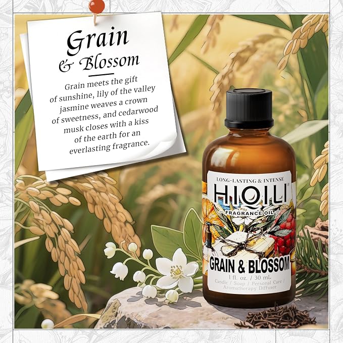 HIQILI Grain & Blossom Fragrance Oil for Diffuser, Candle & Solid Perfume