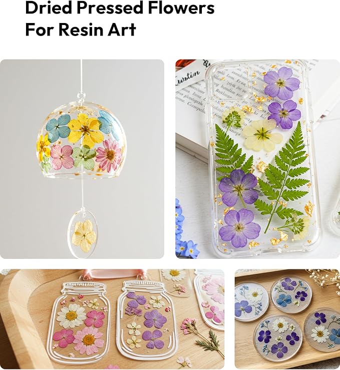 Dried Flowers, Resiners 100Pcs Pressed Flowers for Craft Purple Real Natural Dried Flowers Dry Leaves Kit for DIY Making Crafts Resin Soap Candle Scrapbook Supplies Card Making Jewelry