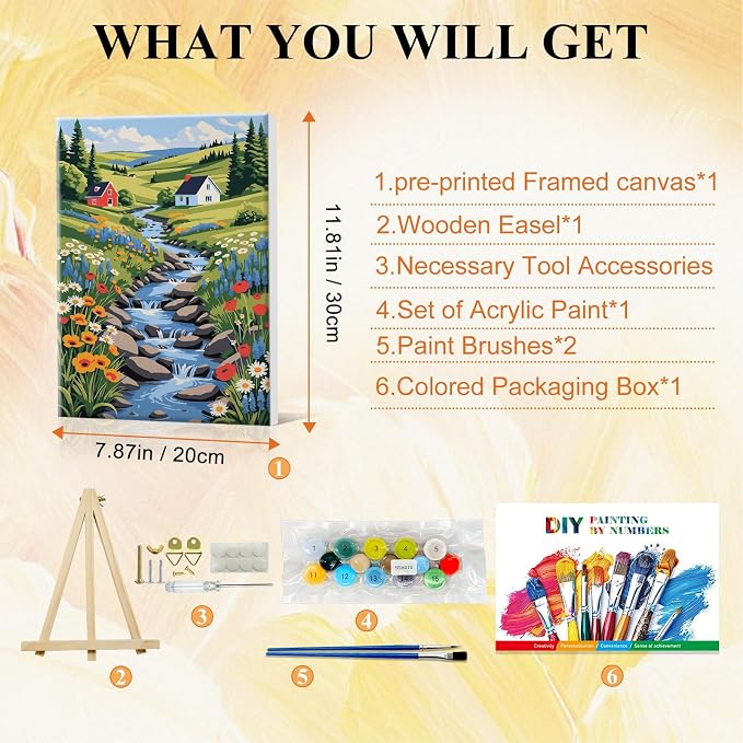 SparkGlow Framed Paint by Numbers Kit for Adults Landscape, 8×12 Inch | Premium Canvas, Include Easel, Number Painting for Gift, Home Decoration, Relaxing and Joyful, DIY Acrylic Oil Painting