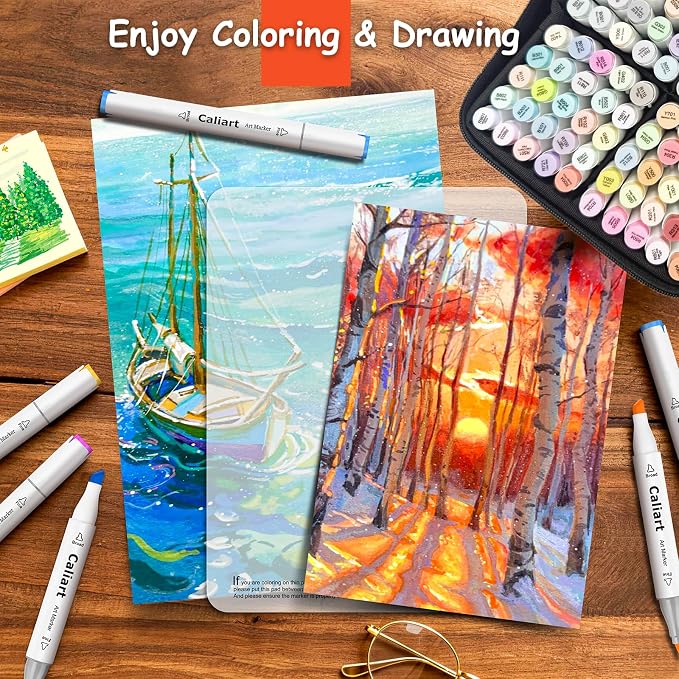Caliart 100 Colors Pastel Alcohol Markers Fine & Chisel Art Markers Pens | Dual Tips Permanent Sketch Pens for Artists Drawing, Adults Coloring Books, Beginners Illustration, School Art Supplies Gifts
