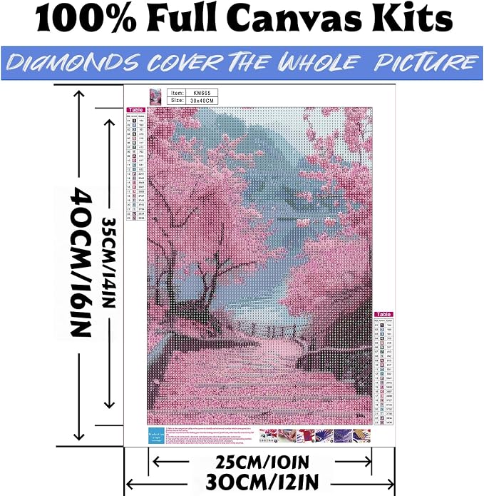 Diamond Art Kits for Adults Cherry Blossom Road, DIY 5D Diamond Painting