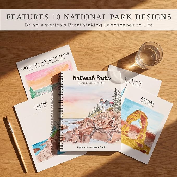 Beautiful Watercolor Book for Beginners - 10 National Park Designs | Guided Watercolor Painting Workbook on Quality Paper - Relaxing Activity Book for Adults and a Perfect Art Gift for Women