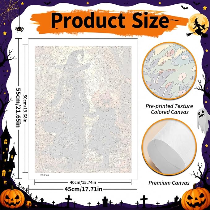 SUJINMEI Witch Paint by Numbers Kit for Adults Without Frame 16X20 inch | Halloween Adult Paint by Number Kits on Canvas, Halloween Painting by Numbers for Adults, Acrylic Paints for Home Wall Decor