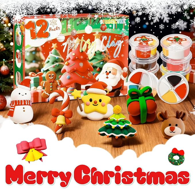 MuseLuxe Air Dry Clay - 12 Boxes Christmas Modeling Clay Kit | 8 Sculpting Tools,Safe & Non-Toxic,DIY Magic Gifts Toys for Boys,Girls,Kids