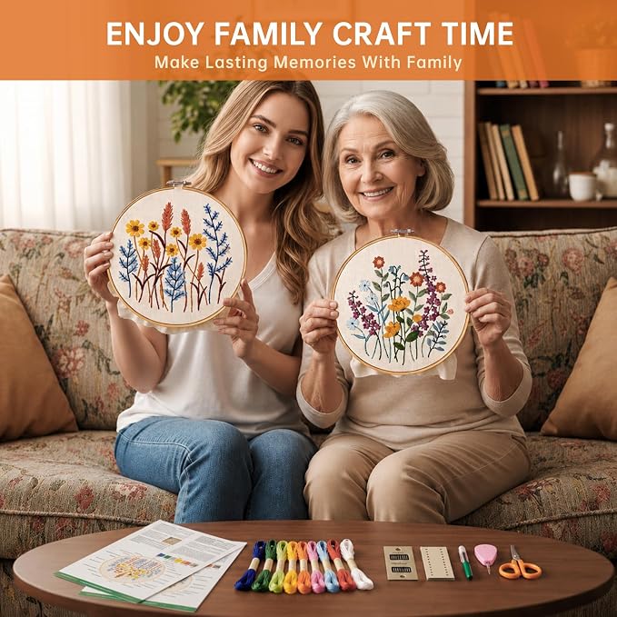 CYANFOUR 5 Pack Beginner Embroidery Kit for Adults with Video & Instruction | Easy to Learn Floral Embroidery Patterns, Includes Multiple Accessories, Gift for Craft Lovers