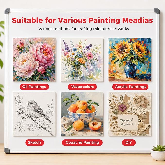 CONDA 15 Pack 4x4IN Mini Magnetic Canvas Panels, Small Canvases for Painting for Oil, Acrylic, Pouring Watercolor & Art Crafts DIY