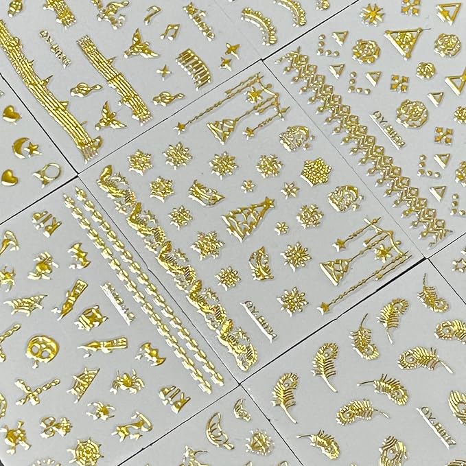 30 Sheets Gold Nail Art Stickers Gold Flower Butterfly Nail Stickers Star Line Self-Adhesive Nail Decals Acrylic Nails DIY Design Nail Supplies for Women and Girls