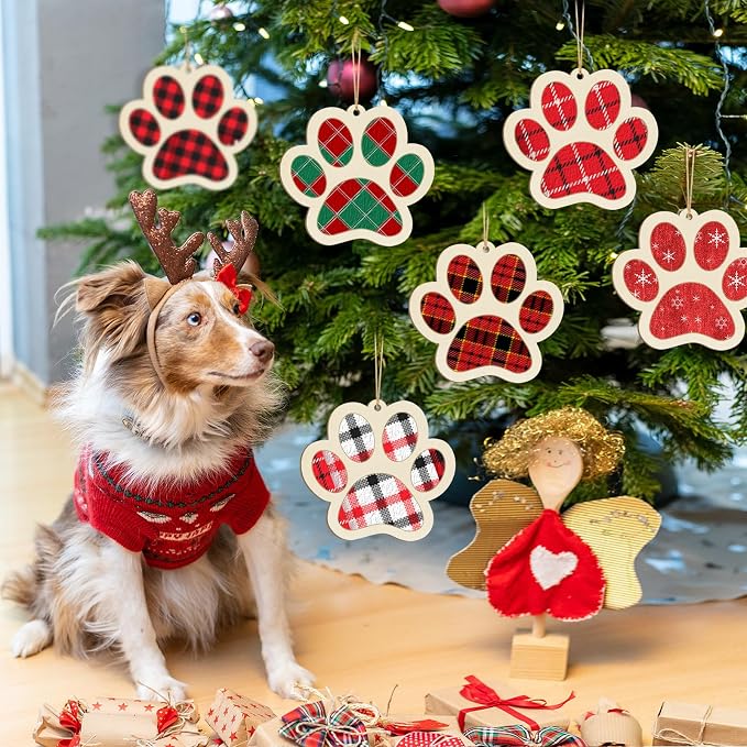 Large Dog Paw-Shaped Wooden Welcome Door Sign to Paint 10Pcs, DIY Blank Unfinished Wood Ornament for Crafts Hanging Decorations, Dog House Pet Theme Party Decoration Halloween Christmas Thanksgiving