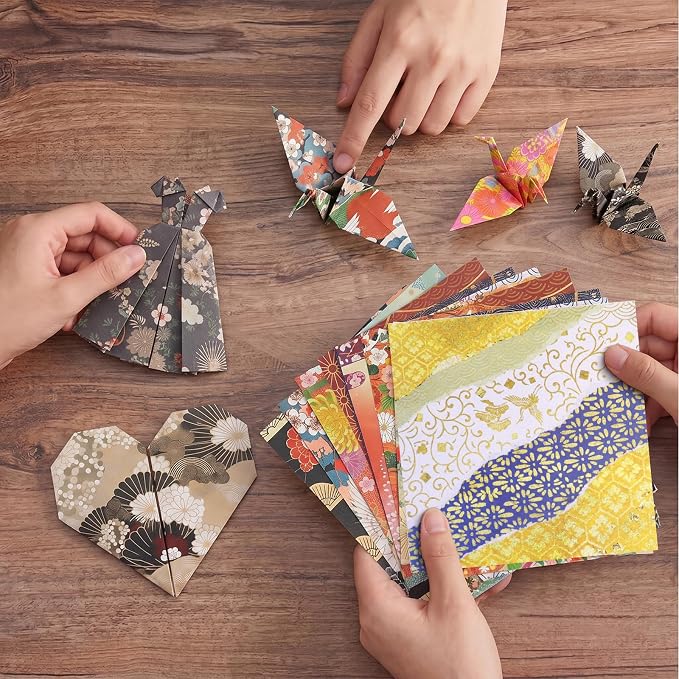 JoyCat Japanese-Style Patterned Origami Paper, 50 Sheets, 6x6 Inch | Double-sided Japanese-style patterns add classic decorative detail to origami, cards, scrapbooking and paper crafts.
