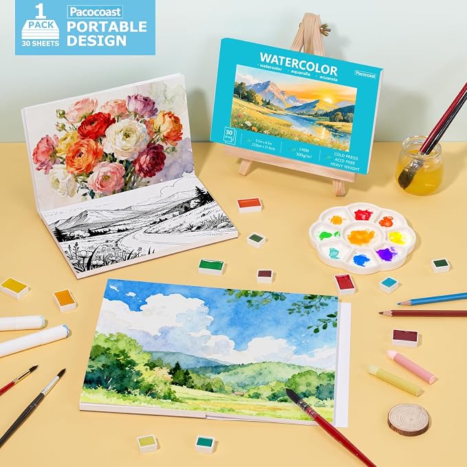 Pacocoast Small Watercolor Sketchbook 5.5"x8.5", 30 Sheets 140lb/300gsm