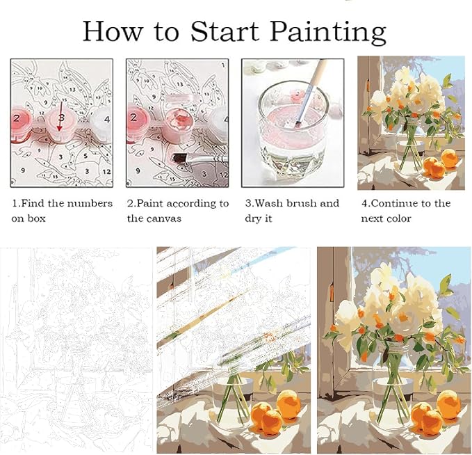 ZRIZQ Paint by Numbers Kit for Adults Beginner,White Flowers,16x20