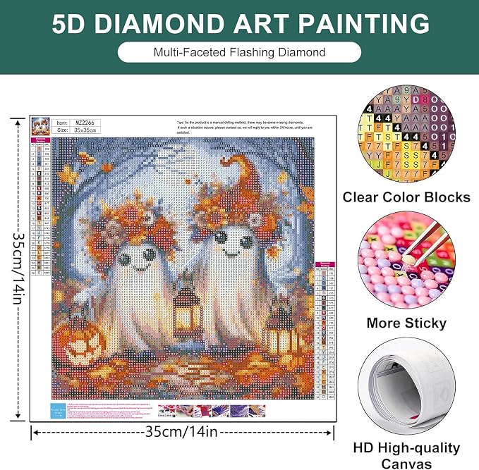 mrpwnle Diamond Art Kits for Adults, Halloween Diamond Painting Kits | Halloween Ghost Diamond Art Painting Kits for Adults, 5D Round Full Drill Diamonds Dots Kits, Home Wall Decor 13.8x13.8 inch