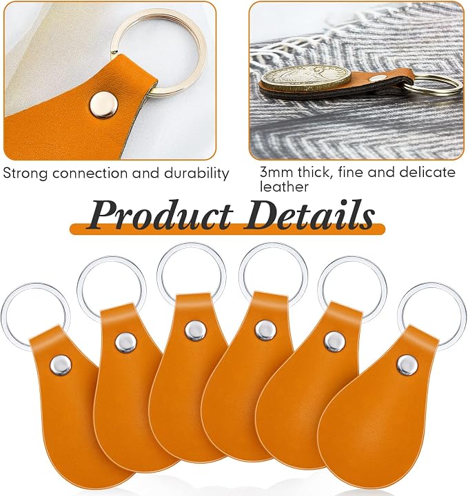 Taiyin 30 Pcs Leather Key Fob Kit PU Leather Keychain Blanks, Yellow