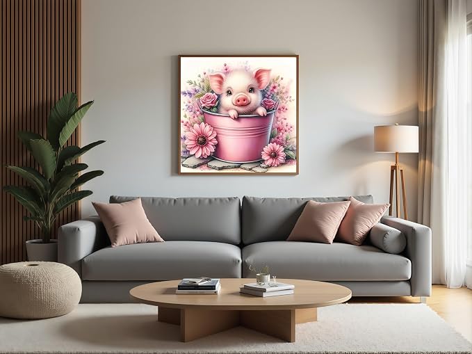 DOTSTART Diamond Art Kits for Adults,Cute Pig 5D Diamond Painting Kits | 5D DIY Paint By Diamonds,Full Drill Round Diamond Dot Gem Art Painting, for Relax Home Wall Art Decor 13.78 X 13.78 inch