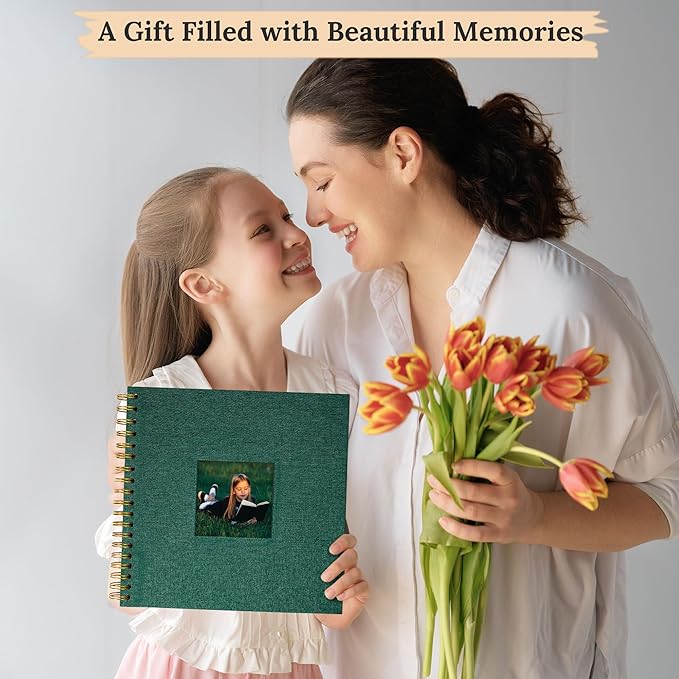 10"x10" Scrapbook Photo Album Linen Cover 40 Sheets 80 Pages White Paper | Green Hardcover Kraft White Pages Memory Book, for Travel Wedding Guest Book Christmas Baby Fits 4x6 & Instant Photos