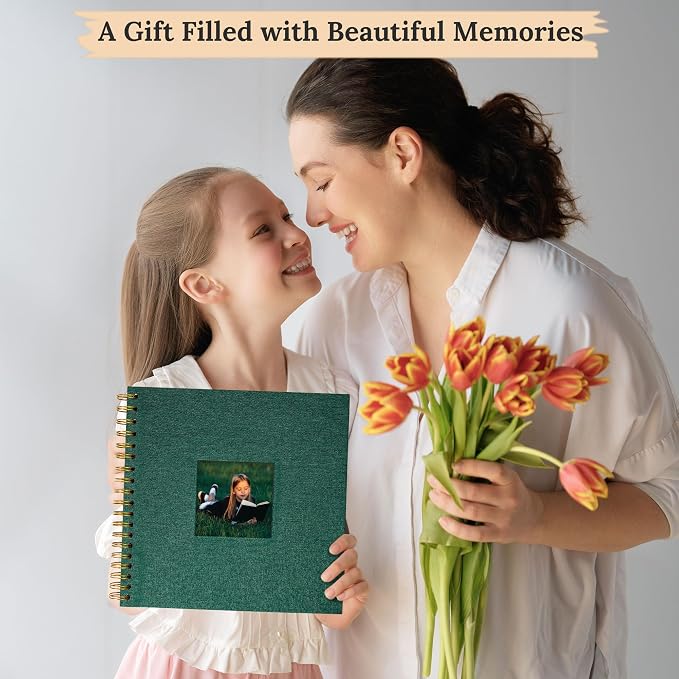 10"x10" Scrapbook Photo Album Linen Cover 20 Sheets 40 Pages White Paper | Green Hardcover Kraft White Pages Memory Book, for Travel Wedding Guest Book Christmas Baby Shower Fits 4x6 & Instant Photos
