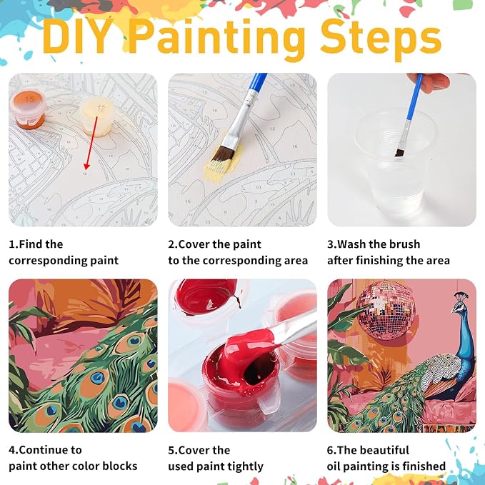 Mandun Peacock Paint by Numbers Kit for Adults, 16x20 inch | DIY Painting Kits Crafts for Adults, Relieve Stress, Gift, Home Wall Decor