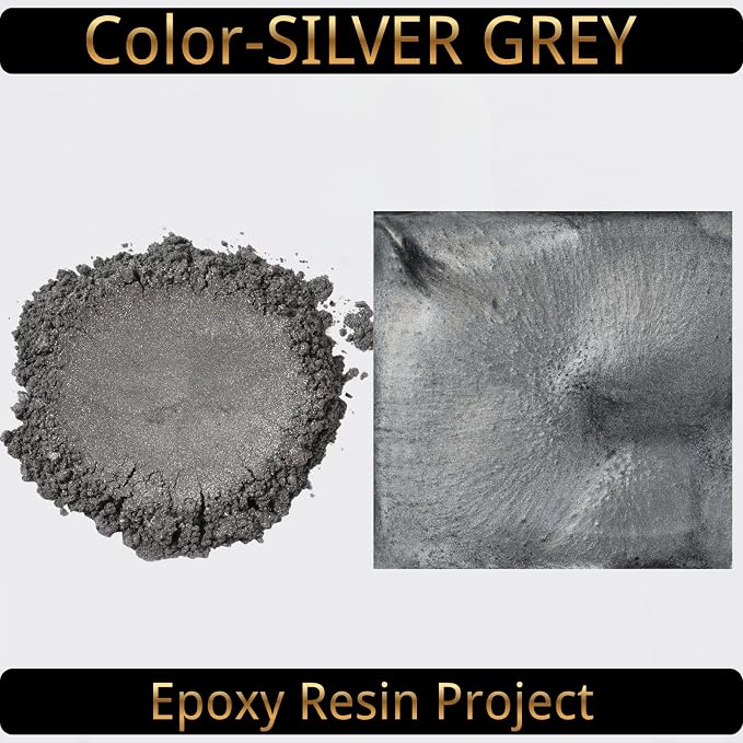 Mica Powder, Silver Grey, 240g with Scoop, Complies with ASTM D-4236 | For Epoxy Resin, Soap, Bath Bomb, Candle| Safety Material| Odorless| Brilliant Colors