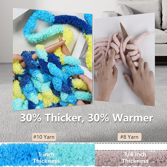 Cozyful Chunky Yarn for Hand Knitting - #10 Chunky Chenille Blanket Yarn, Jumbo Big Thick Chunky Yarns for Crocheting, Tie Dye Bulky Knit Yarns, 8 Skein (20 yds 8 oz Each Skein), Multi Blue & Yellow