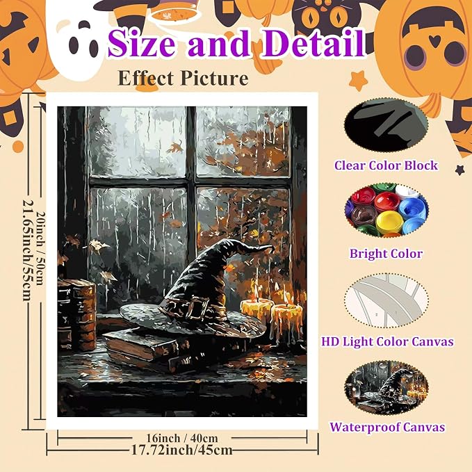 Fall Paint by Numbers Kit for Adults, Adult Paint by Number Kits 16x20 Inch | Halloween Painting by Numbers for Adults, Acrylic Paint, DIY Crafts for Adults, Ideal Gifts or Home Wall Decor, Frameless