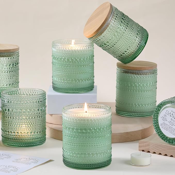 DARJEN 8 Pcs 14oz Glass Candle Jars with Lids, Candle Tins-Green | 14oz Capacity, Thick Heat-Resistant Glass, Safe for Hot Wax Pouring, Ideal for DIY & Gifts