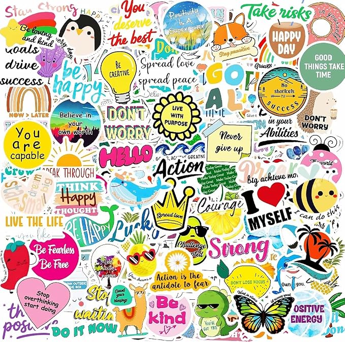 300PCS Cute Inspirational Stickers for Water Bottles, Motivational Stickers for Adults, Teens, Teachers, Vinyl Waterproof Laptop Sticker for Journaling Scrapbooking Vision Board Supplies