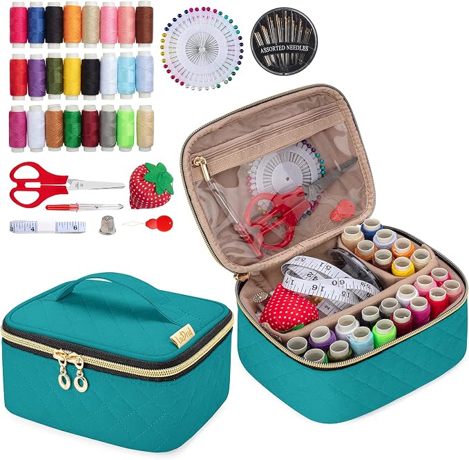 LoDrid Sewing Kit with 24 Color Threads and Sewing Accessories, Green
