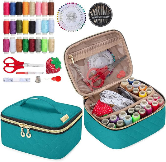 LoDrid Sewing Kit with 24 Color Threads and Sewing Accessories, Green