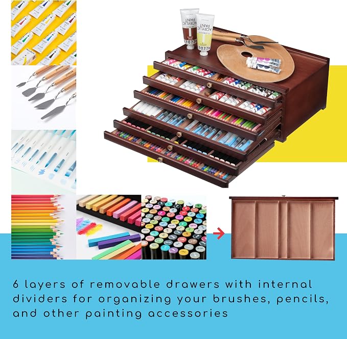 MEEDEN Art Supply Storage Box: 6 Drawers Pencil Organizer Craft Storage