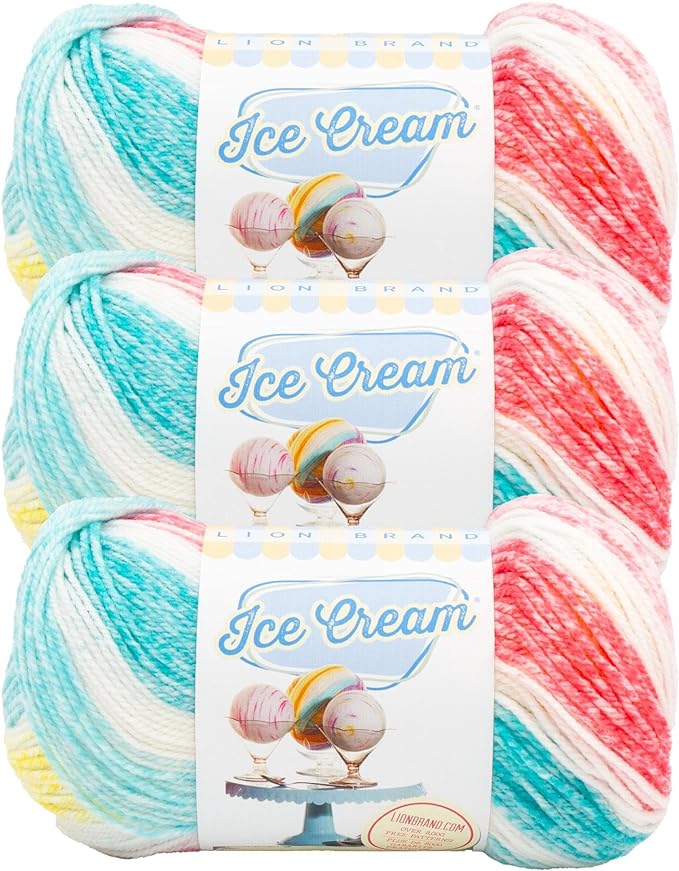 Lion Brand Yarn, Ice Cream Crochet Yarn, Funfetti, Multicolor, 3 Pack