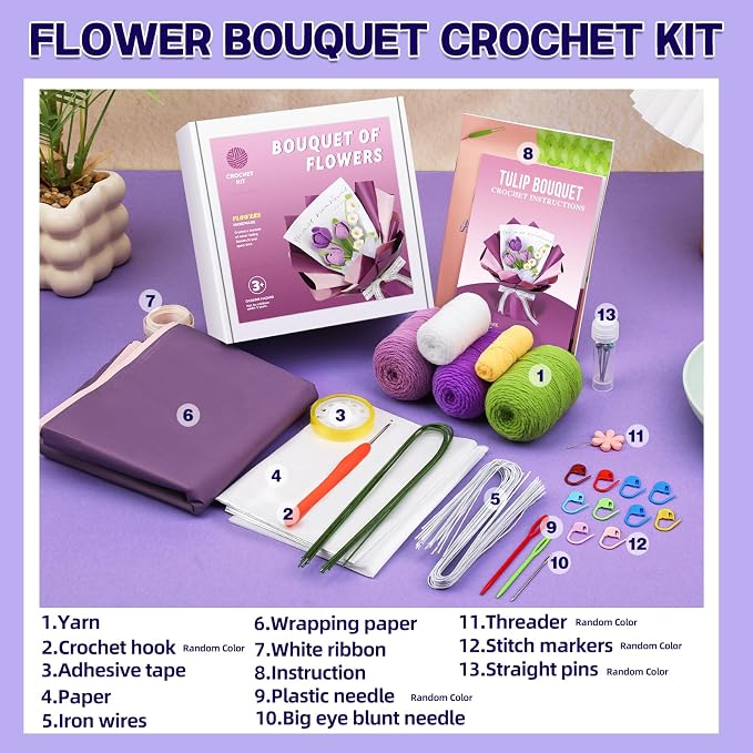 Iuuidu Crochet Kit for Beginners, Flower Bouquet Crochet Kit